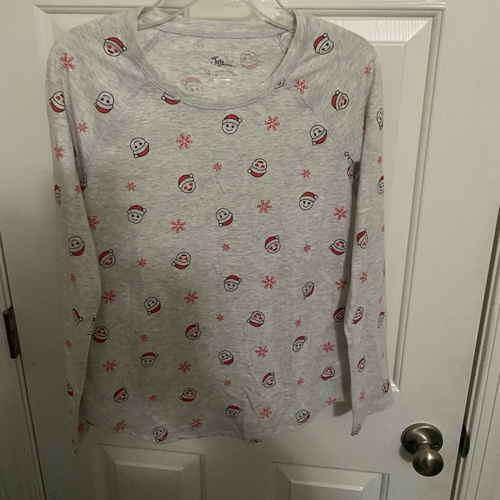 Girls Santa T-Shirt Kids Size 14 JUSTICE Grey Red Snowflakes Hats Hearts Top